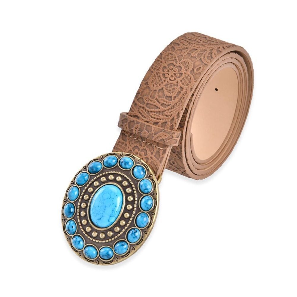 Elegant Light Brown Faux Leather Belt with Kallaite Stone 
47.20”